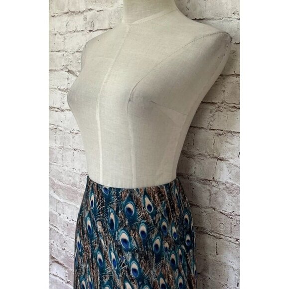 Talbots Petites 2P Peacock Feather Pencil Skirt Teal Blue Stretch Classic Office - Picture 4 of 4